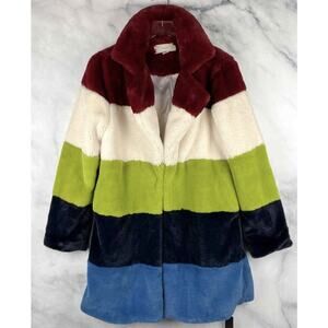 Blank NYC Super Nova Oversized Plush Faux Fur Striped Teddy Coat Jacket Boho